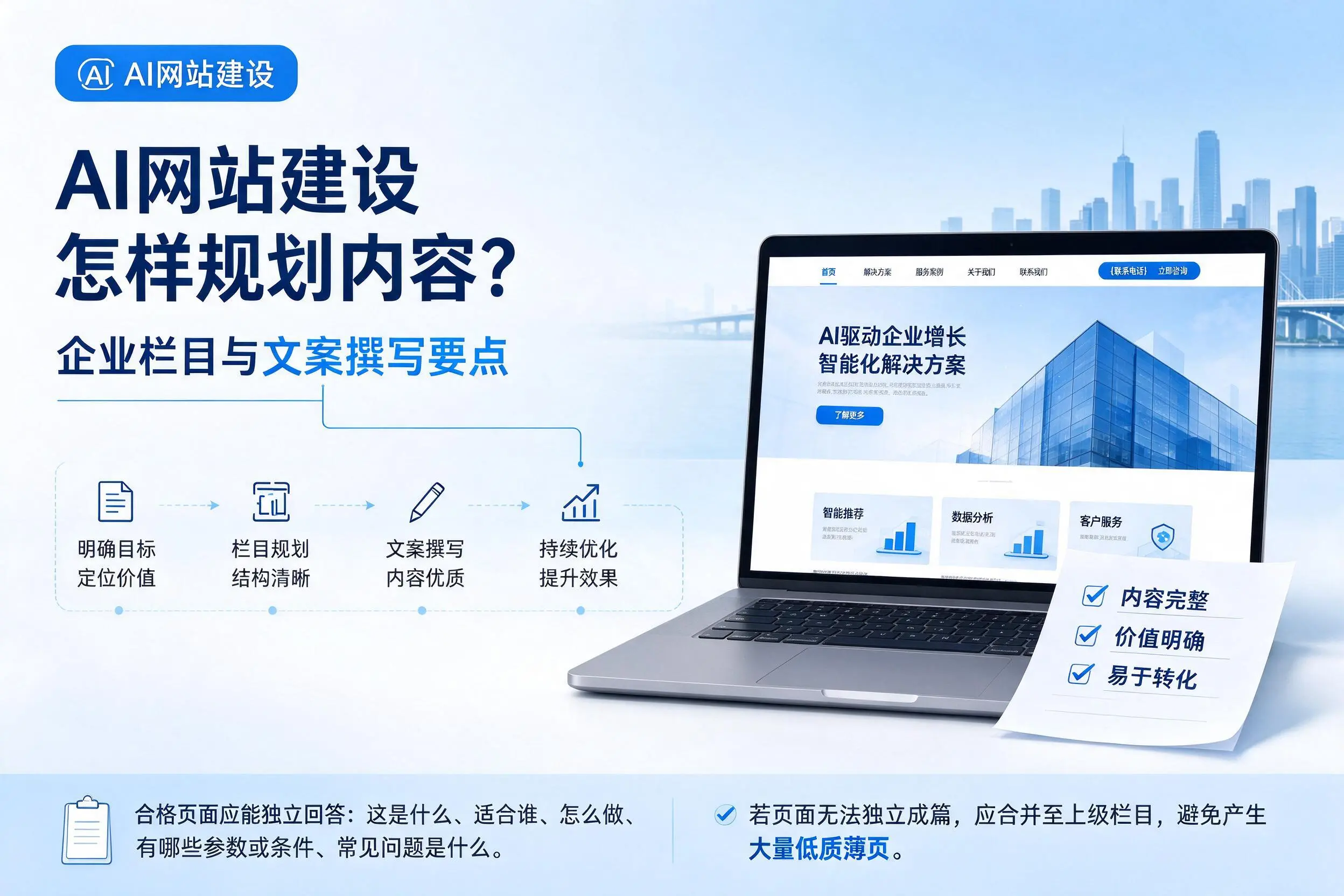 AI网站建设怎样规划内容？阿克苏企业栏目与文案撰写要点